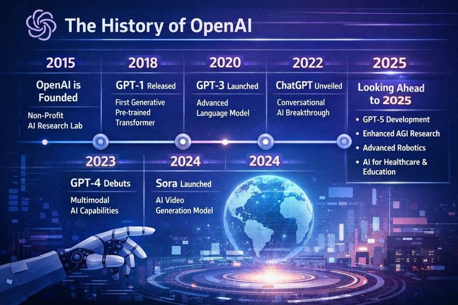 Infographie de l'histoire d'OpenAI