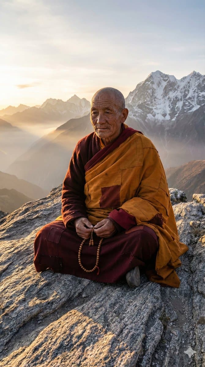 Escena de meditación de monje budista hiperrealista