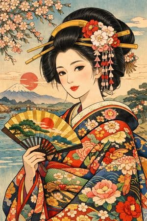 现代浮世绘风格美人插画