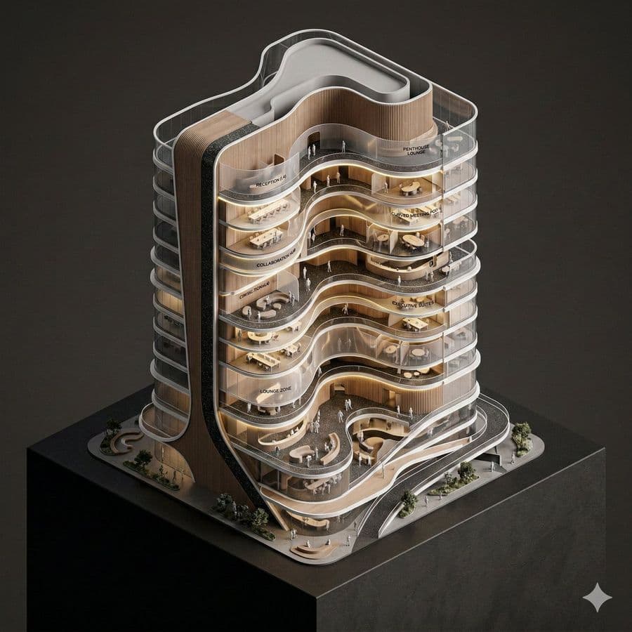 Modello Concettuale di Torre Ufficio Isometrica