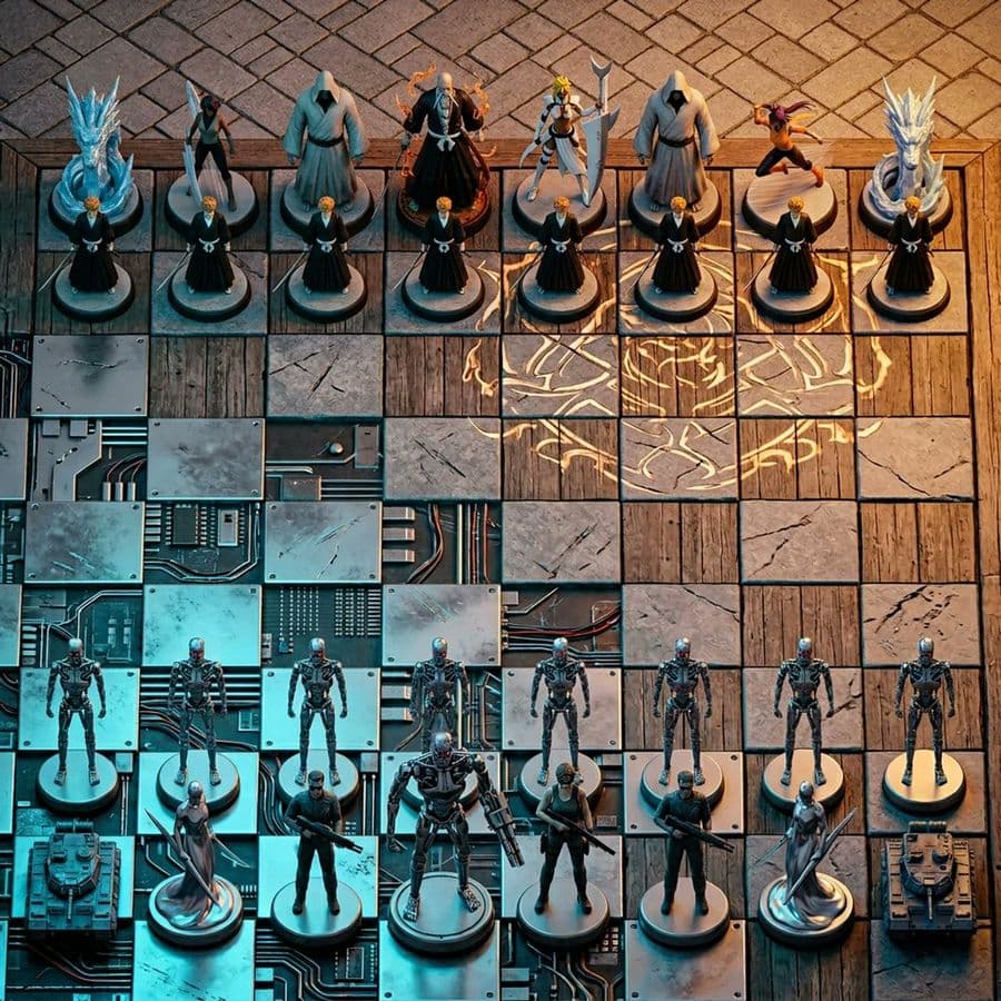 Set de ajedrez 3D hiperrealista para temáticas de rivalidad