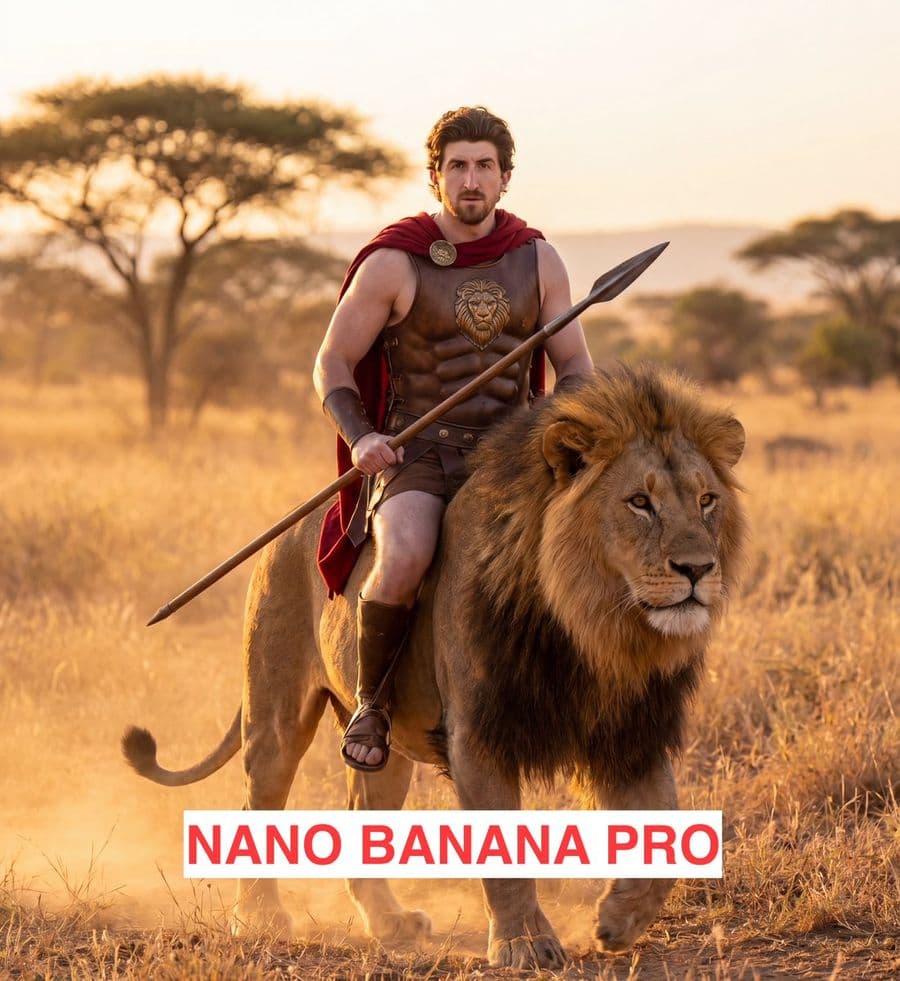 Dios griego montando un león