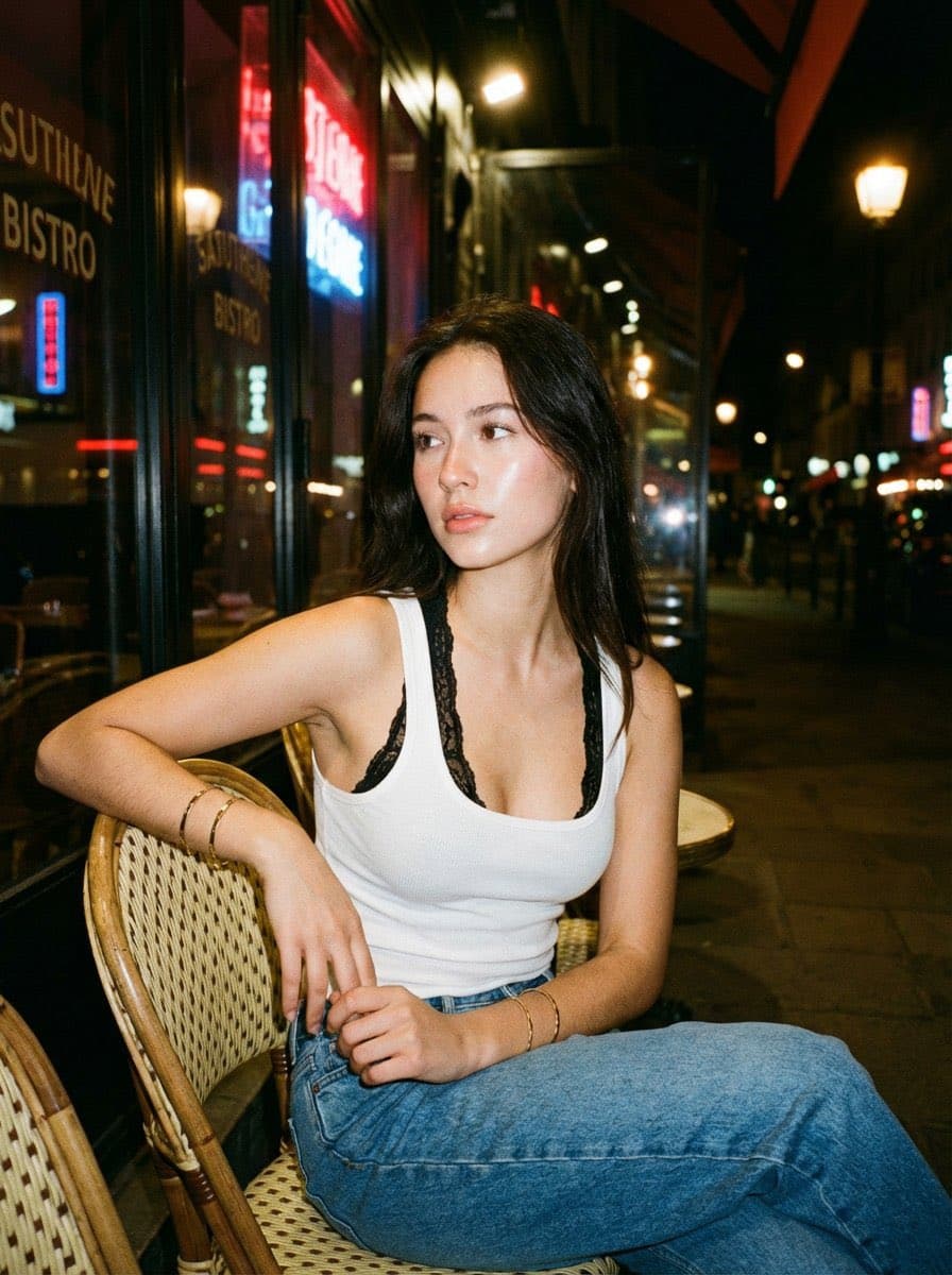 Restoran Dışında Gece Flaşlı Portre