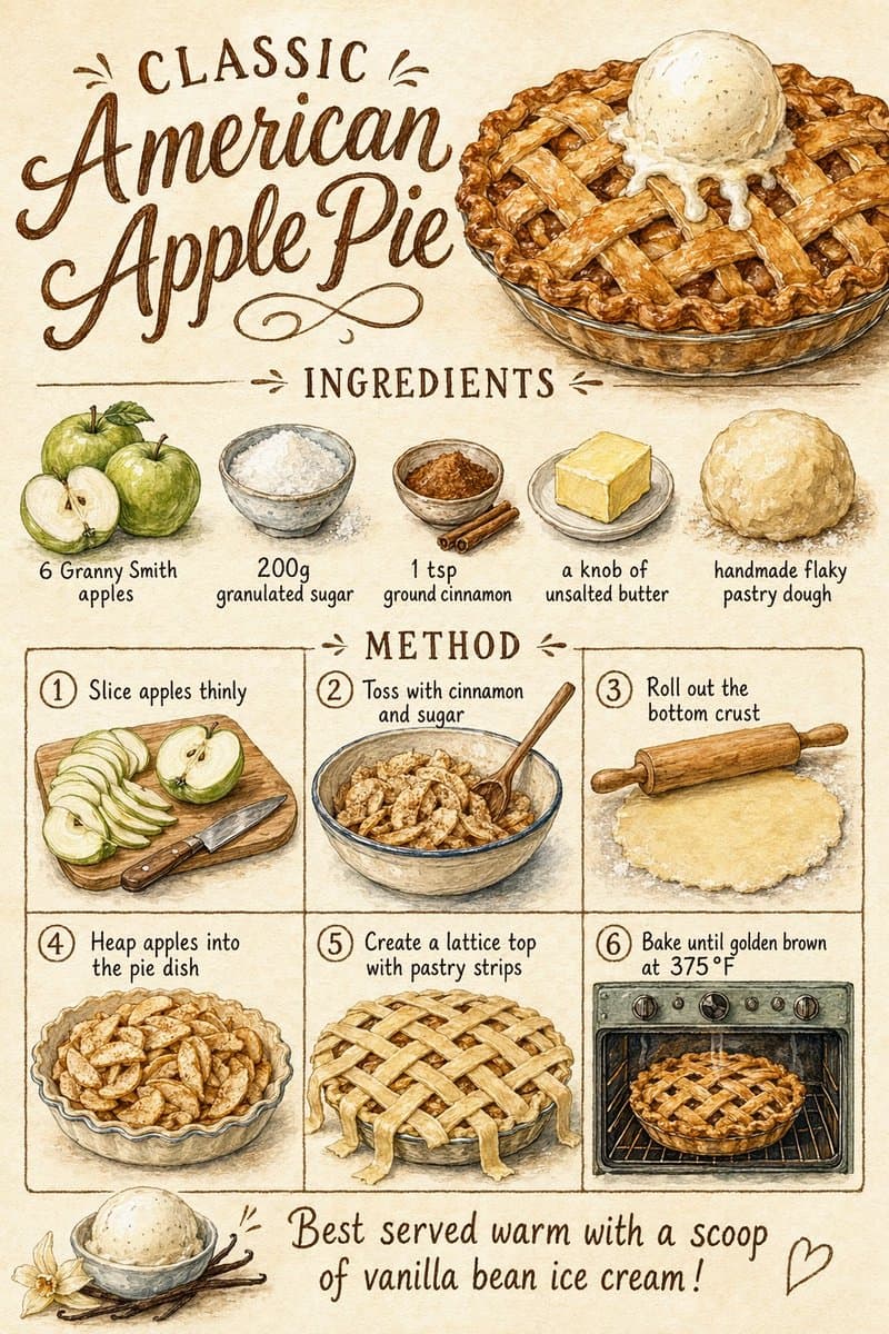 Póster de receta vintage de tarta de manzana