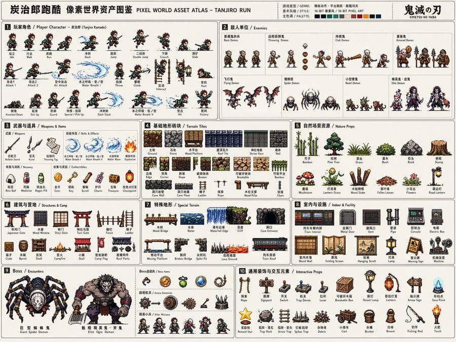 Modelo de Atlas de Ativos para Jogos em Pixel Art