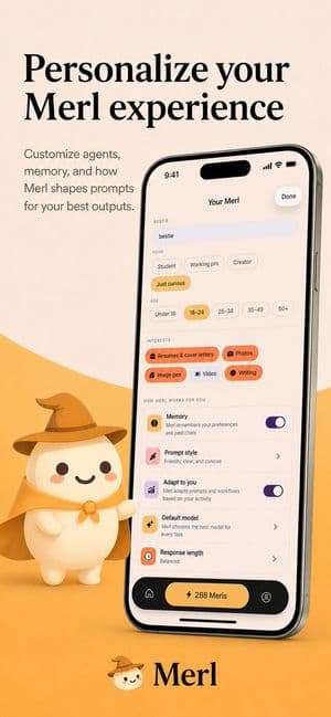 Captura de tela de personalização do Merl para iOS