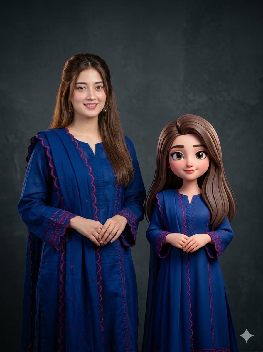 3D カートゥーン風ミニチュアと女性