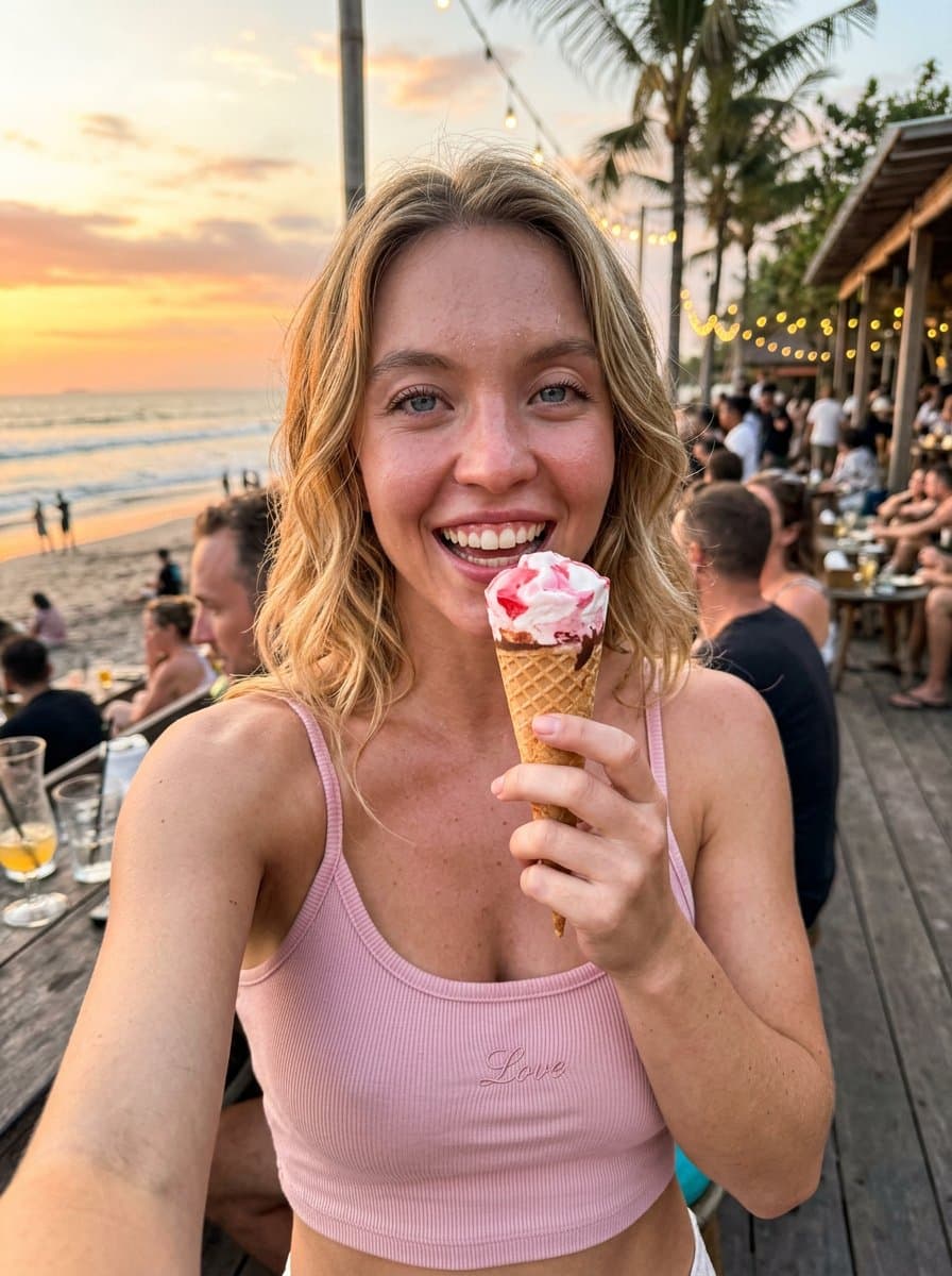 Selfie de vacances spontané au smartphone