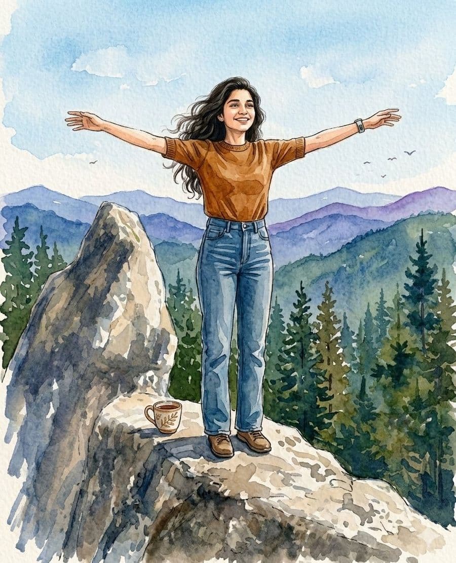 山景眺望水彩畫