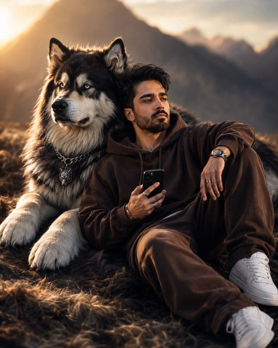 Homem Cinematográfico e seu Companheiro Lobo Gigante