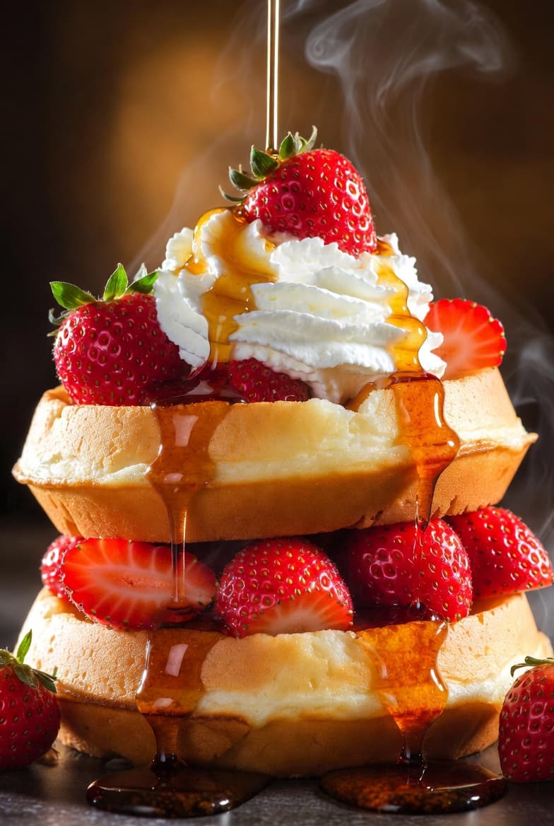 Fotografía de un apetitoso gofre con fresas