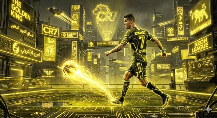 Scène de football futuriste cyberpunk