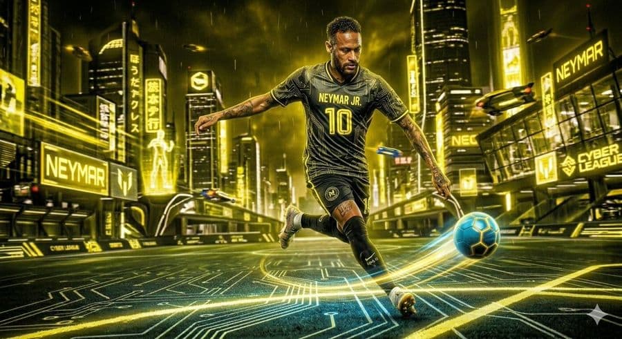 Scène de football futuriste cyberpunk