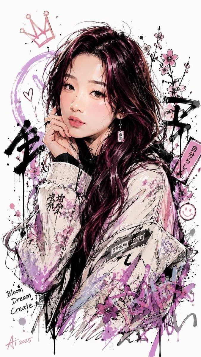 日式水墨泼溅风格角色插画