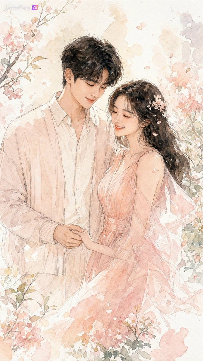Watercolor Korean Couple Portrait