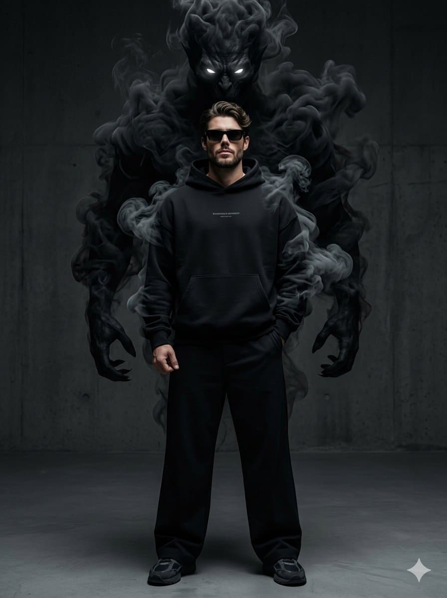 Supernatural Streetwear Portrait with Smoke Demon