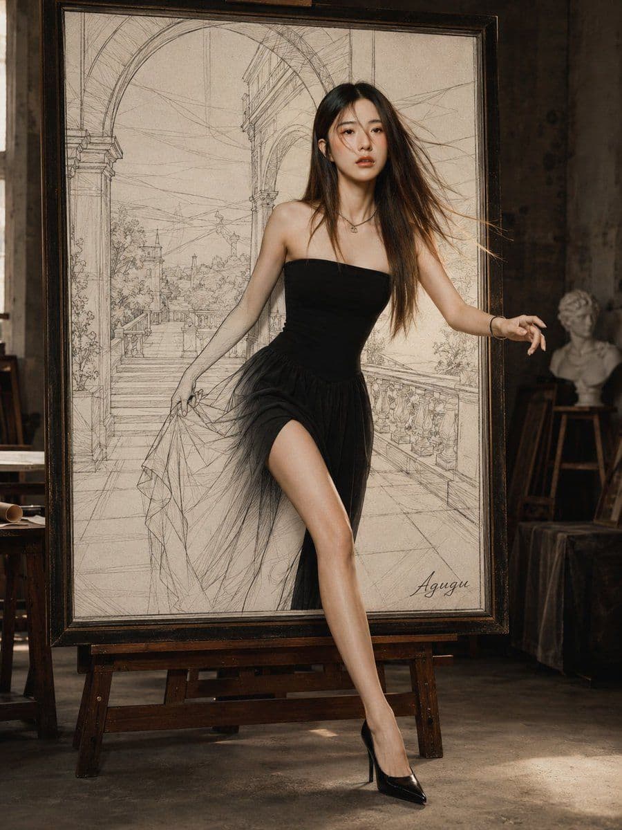 Woman Stepping Out of Sketch
