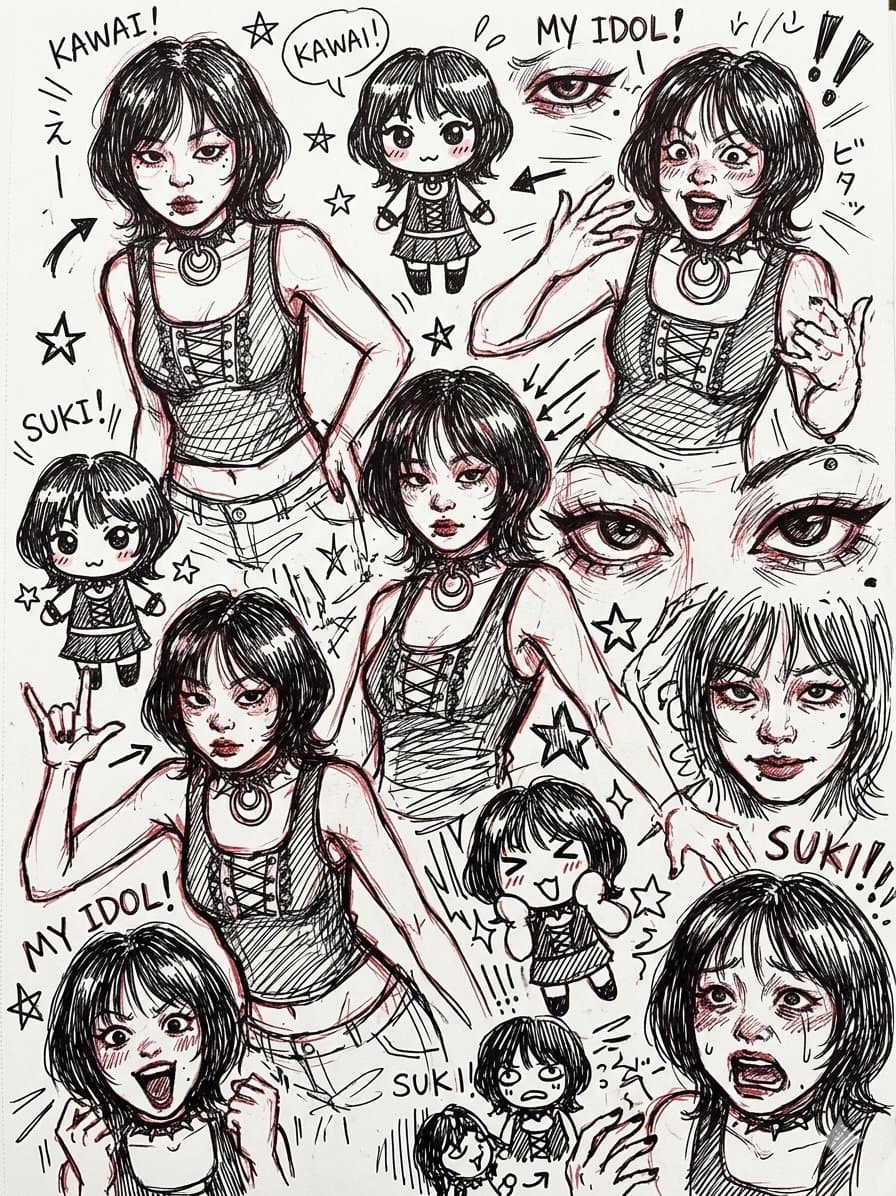Gothic Anime Sketchbook Collage