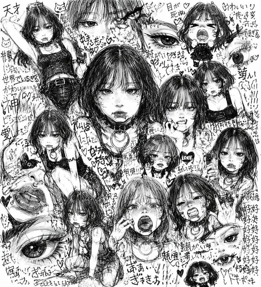 Gothic Anime Sketchbook Collage