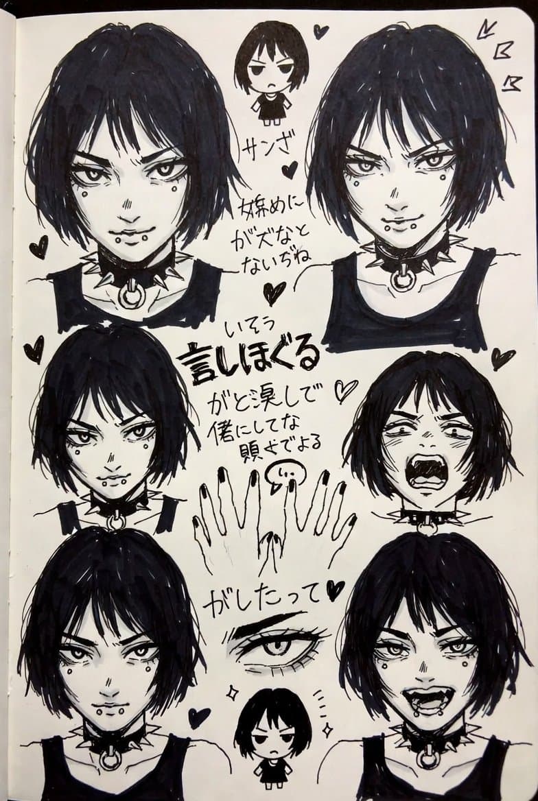 Gothic Anime Sketchbook Collage