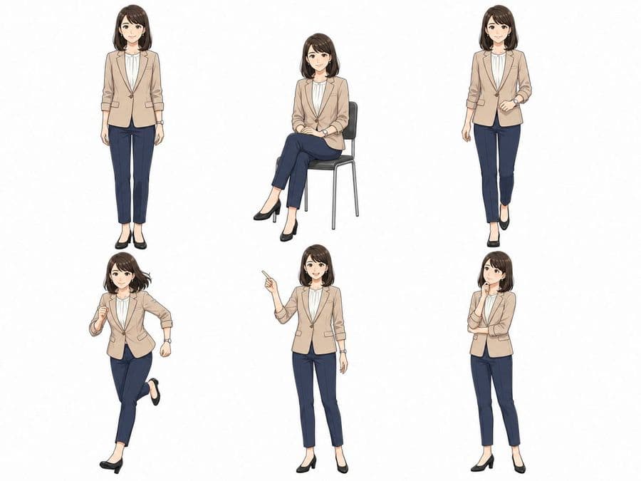 Anime Businesswoman Pose Sheet