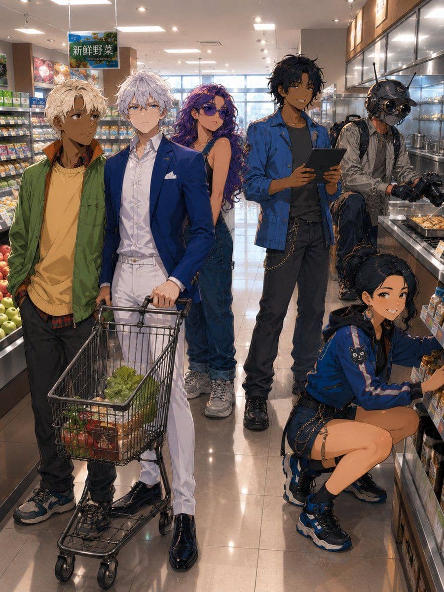 Anime Supermarket Group Scene