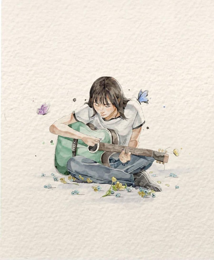 Watercolor Fashion Sketch with Bicycle