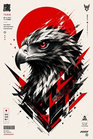 Geometric Wolf Head Japanese Poster - 2
