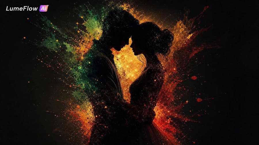 Cosmic Ink Splash Couple Silhouette