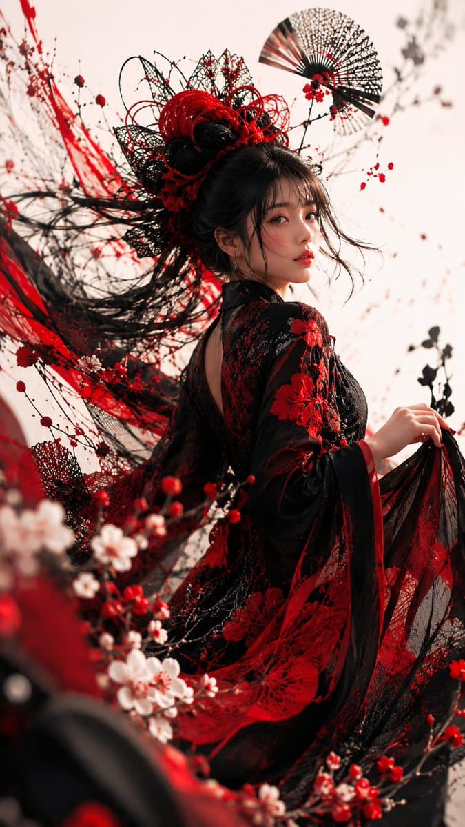 Gothic Kimono Ink Fashion Portrait