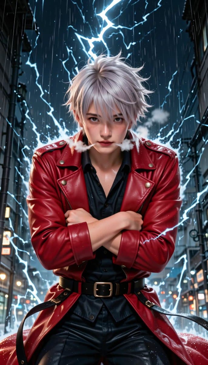 Rainy Anime Swordsman in Red Coat