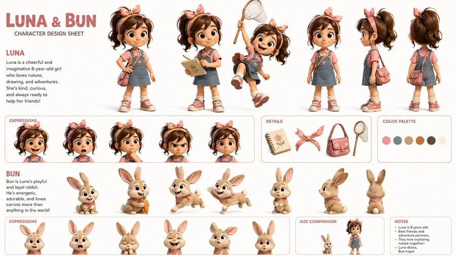 1️⃣Character sheet  prompt:

A highly detailed 3D 