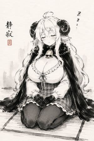 Sleeping Sheep-Girl Sumi-e