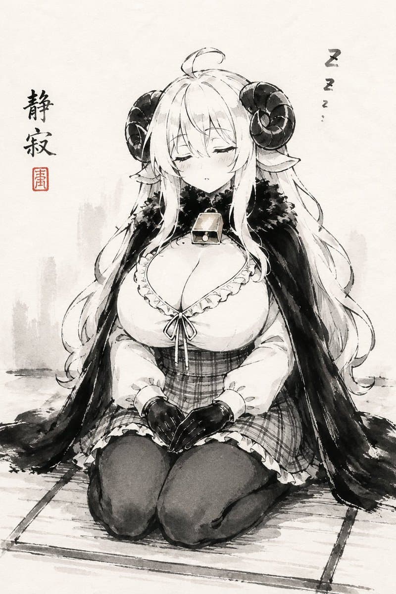 Sleeping Sheep-Girl Sumi-e