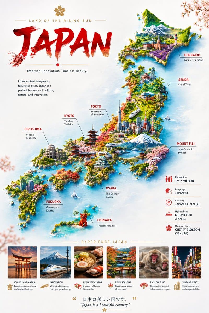 Infografía de póster de viaje a Japón