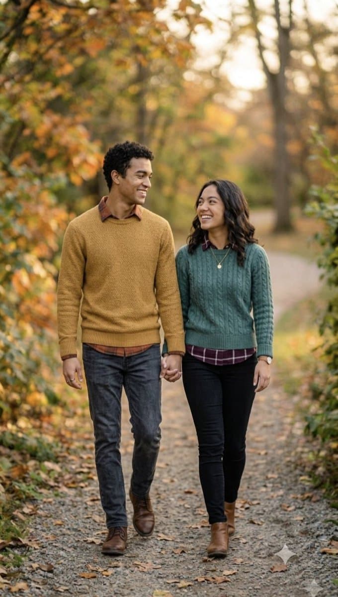 Autumn couple photoshoot in forest