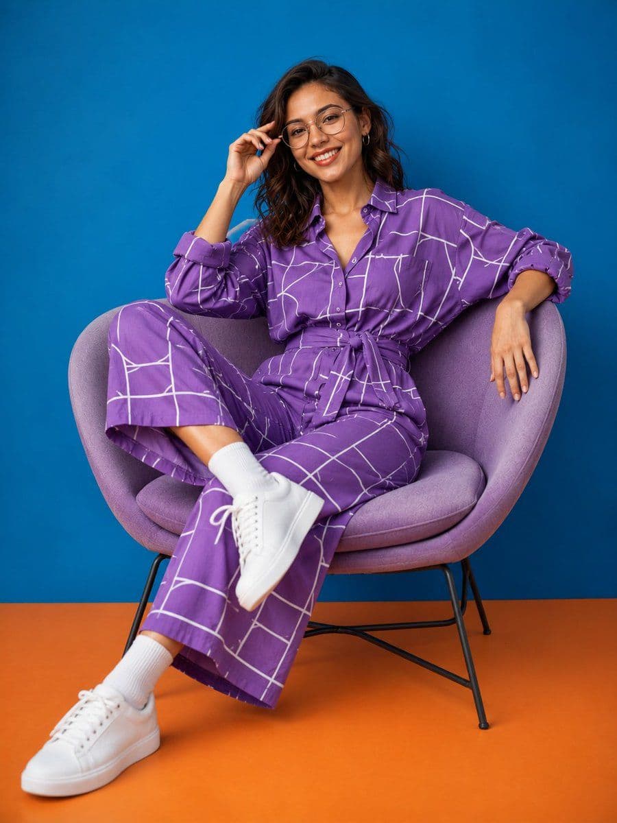 Moda y estilo de vida con mono naranja estampado