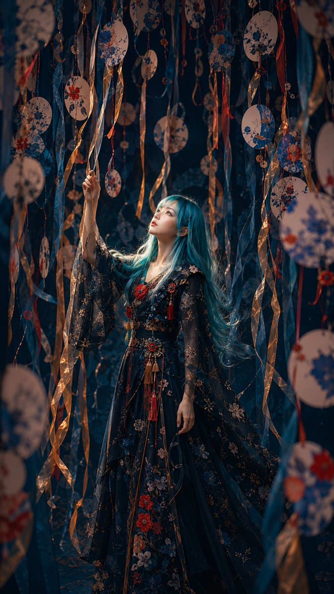Porträt einer Frau mit blauem Haar auf einem Festival