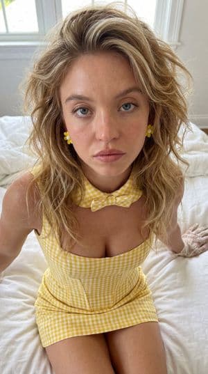 Retrato de Sydney Sweeney con vestido de cuadros - 1