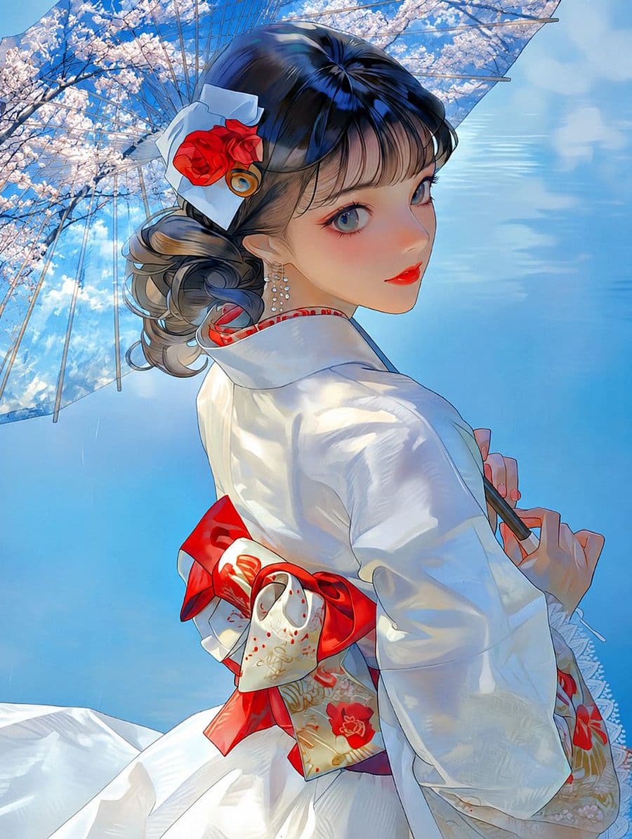 Kimono Girl Double Exposure Umbrella