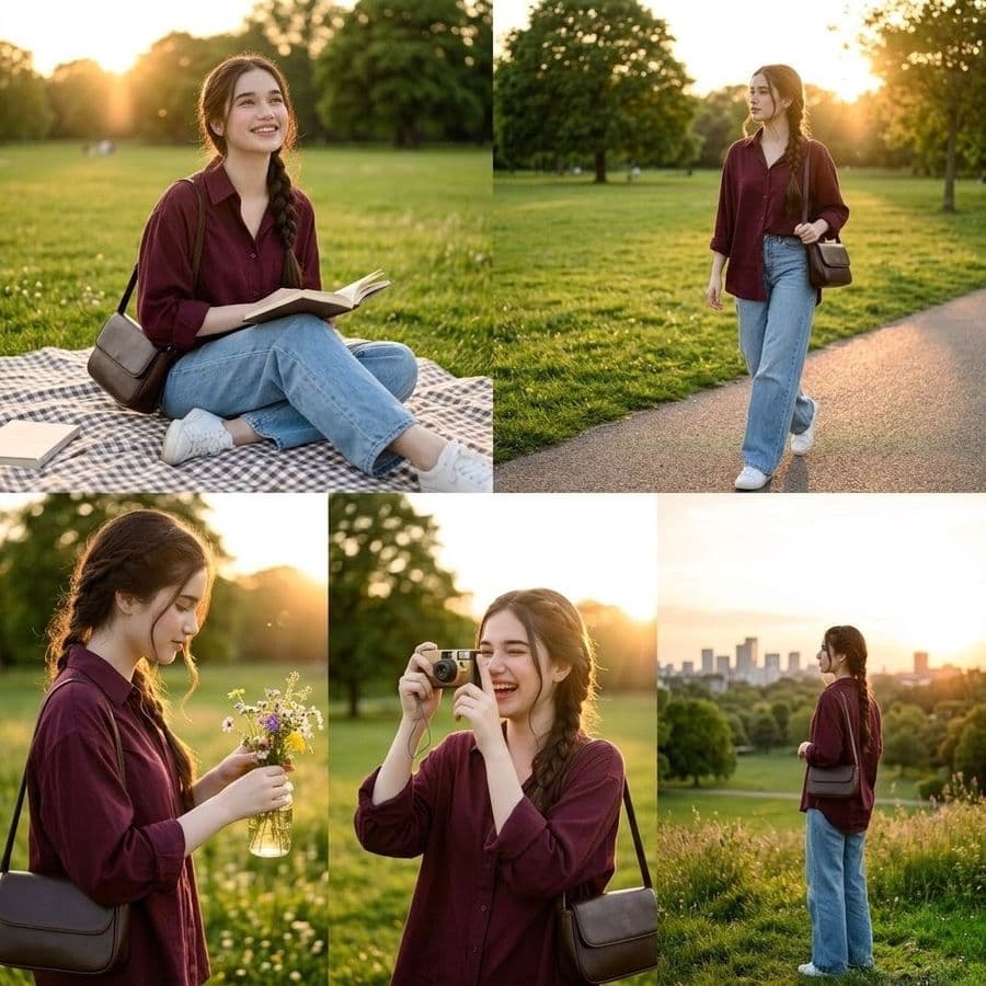 Collage de mode « Golden Hour » au parc