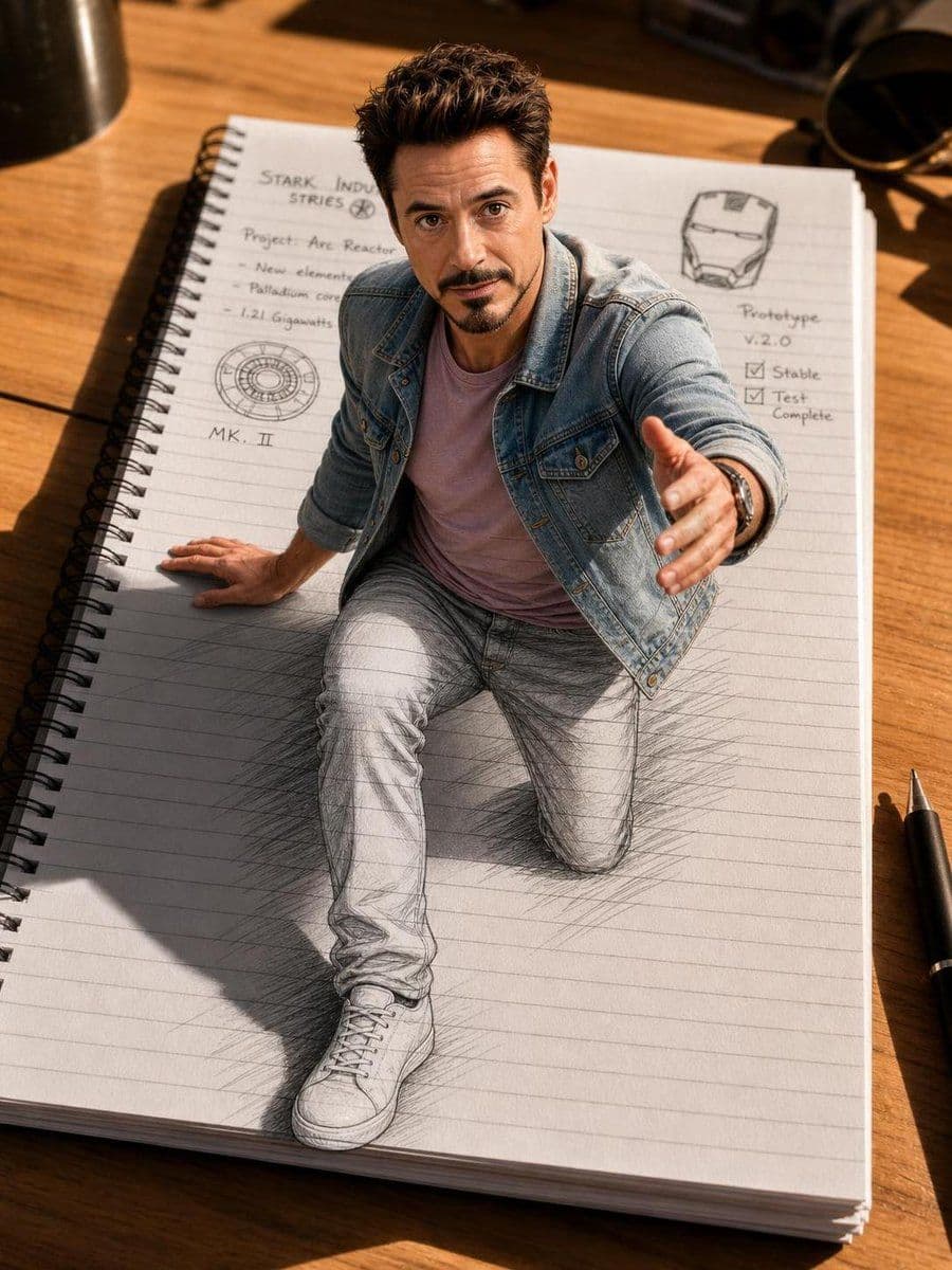 Ilusión de boceto 3D en cuaderno