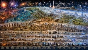 Póster de la línea de tiempo histórica de Epic Universe