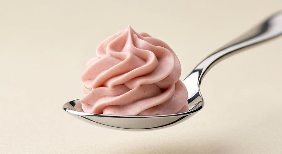 スプーンに乗ったピンクのソフトクリーム