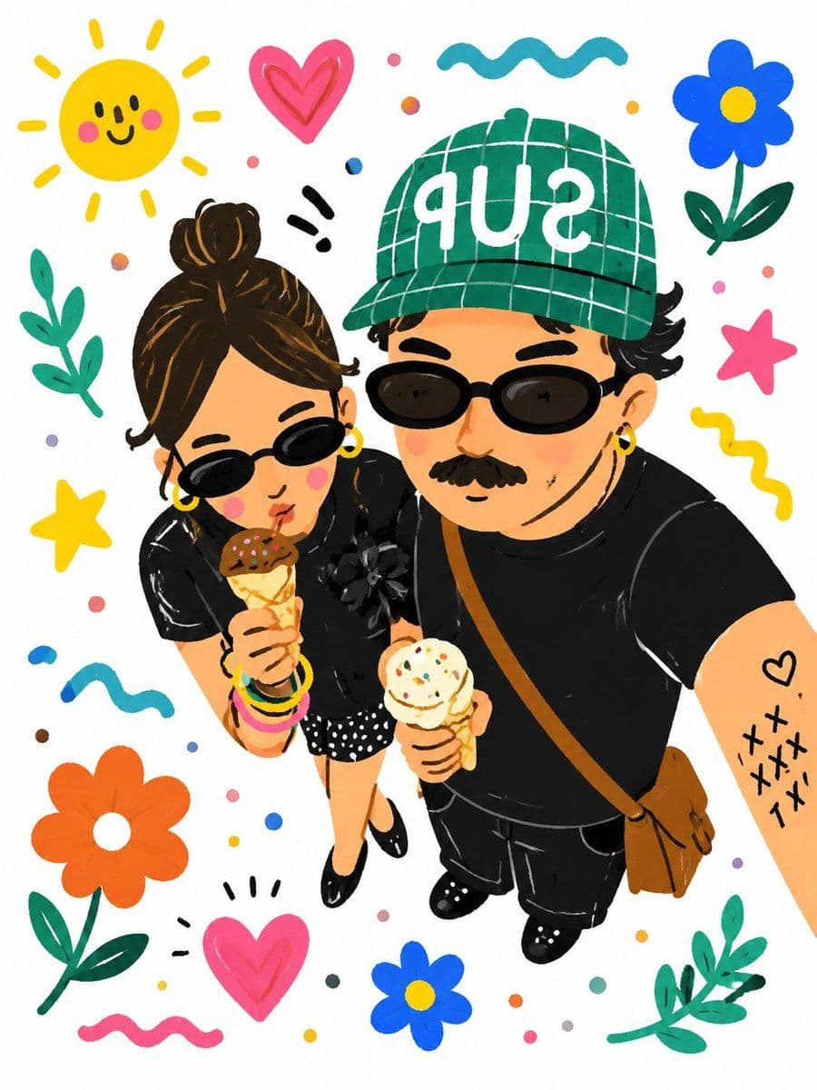 Verspieltes Doodle-Cartoon-Selfie