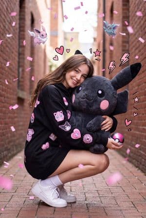 Retrato en un callejón kawaii con un Pikachu gigante - 1