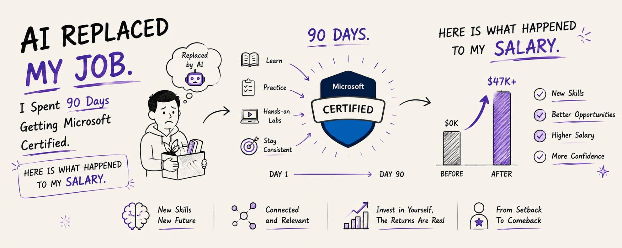 AI Replaced My Job. I Spent 90 Days Getting Microsoft Certified. Here Is What Happened to My Salary.