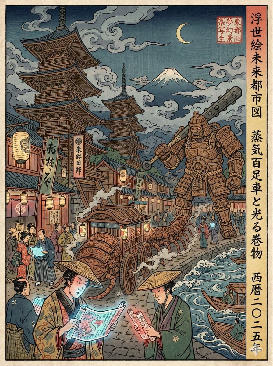 현대적인 장면을 재해석한 에도 시대 우키요에