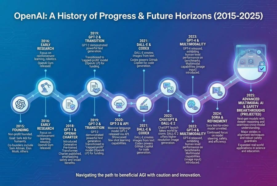 Infographie de l'histoire d'OpenAI