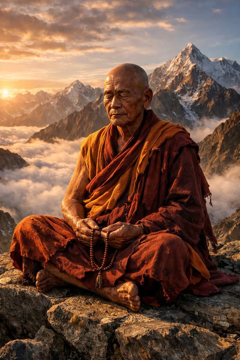Escena de meditación de monje budista hiperrealista
